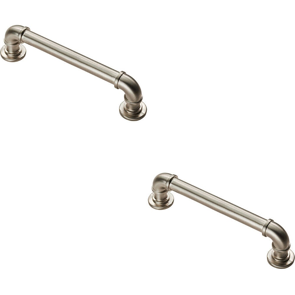 Loops 2x Pipe Design Cabinet Pull Handle 128mm Fixing Centres 12mm Dia Satin Nickel in Metallics