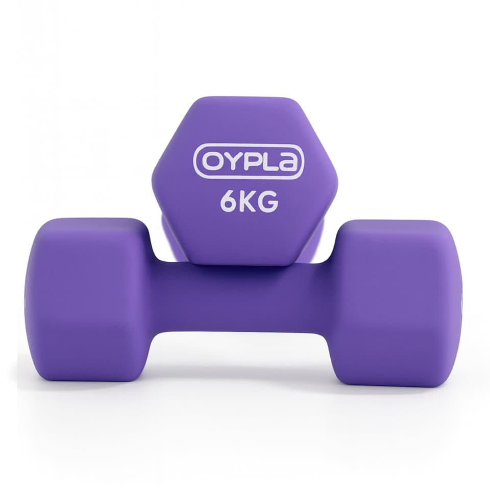 image 1 of Pair of 6kg Hex Anti Roll Neoprene Non Slip Hand Dumbbells Workout Weights