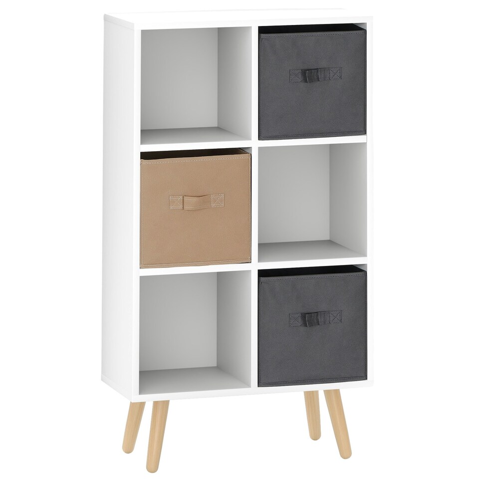 image 1 of HOMCOM Freestanding 6 Cube Storage Cabinet Unit Bookcase w/ 3 Drawer White