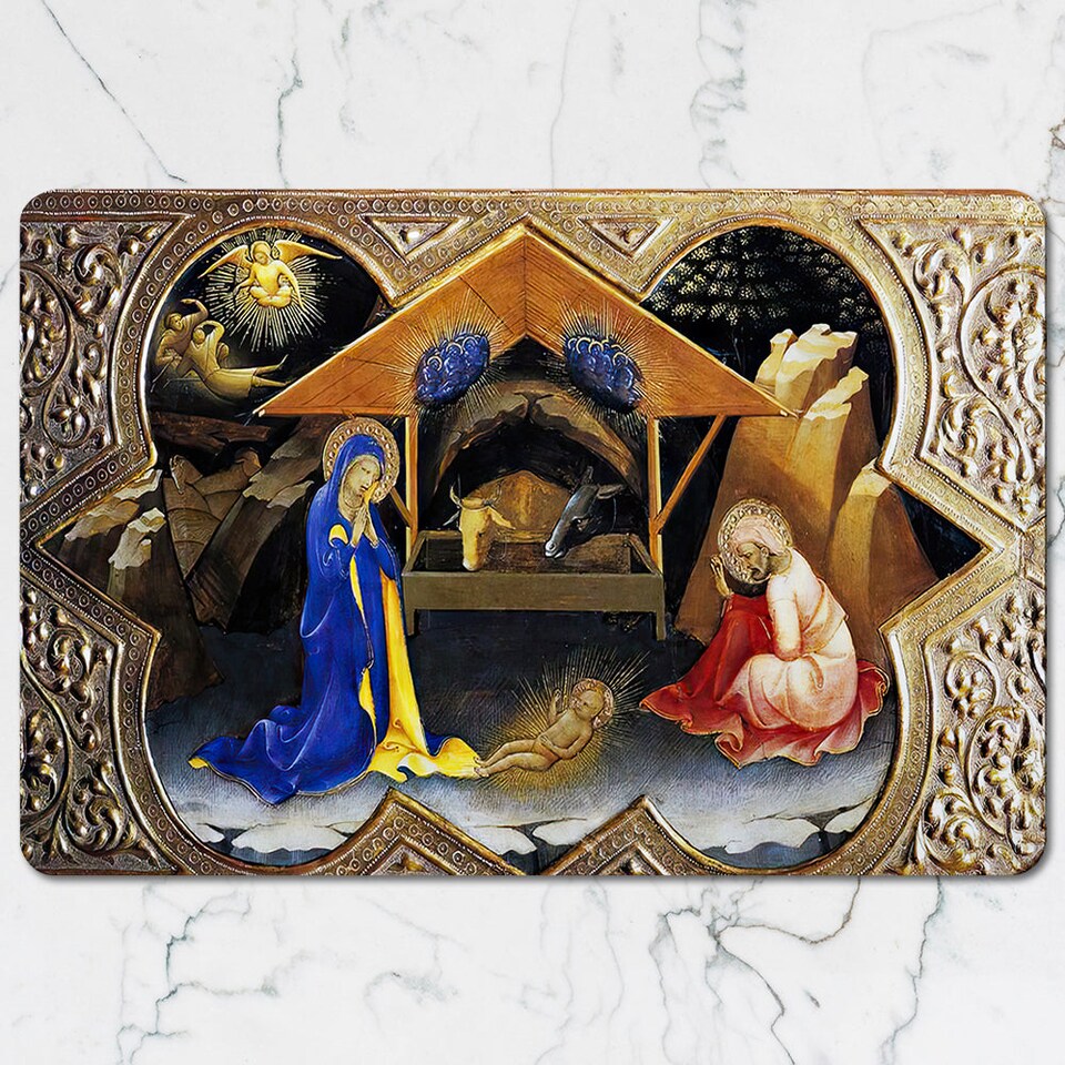 image 1 of Nativity Scene Placemat And Coaster Set With Ornate Frame