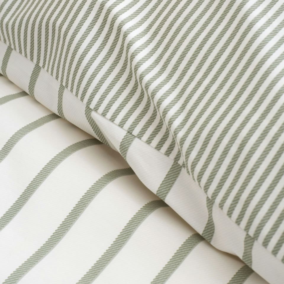 image 1 of Bianca Hampton Stripe 200 Thread Count Cotton Reversible Duvet Cover Set Green Green | Double