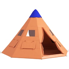 Outsunny 6-7 Person Large Family Party Camping Tent with Carrying Bag | Orange | Orange