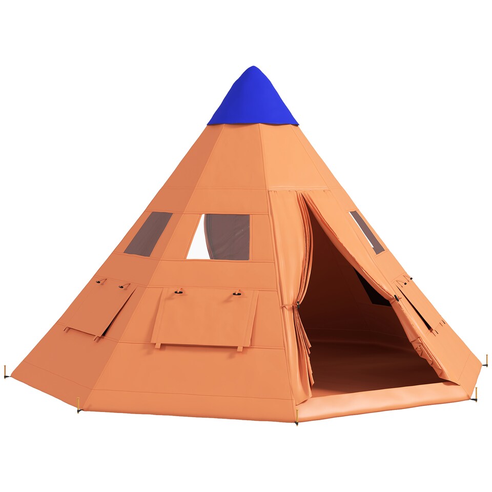 image 1 of Outsunny 6-7 Person Large Family Party Camping Tent with Carrying Bag | Orange | Orange