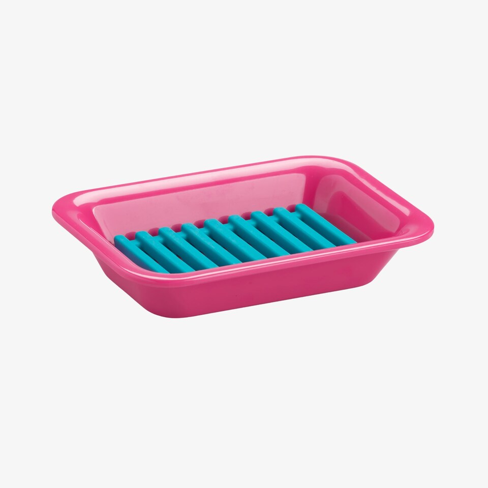 image 1 of Zeal Two Part Soap Dish, Easy Clean Melamine and Silicone, Neon Pink