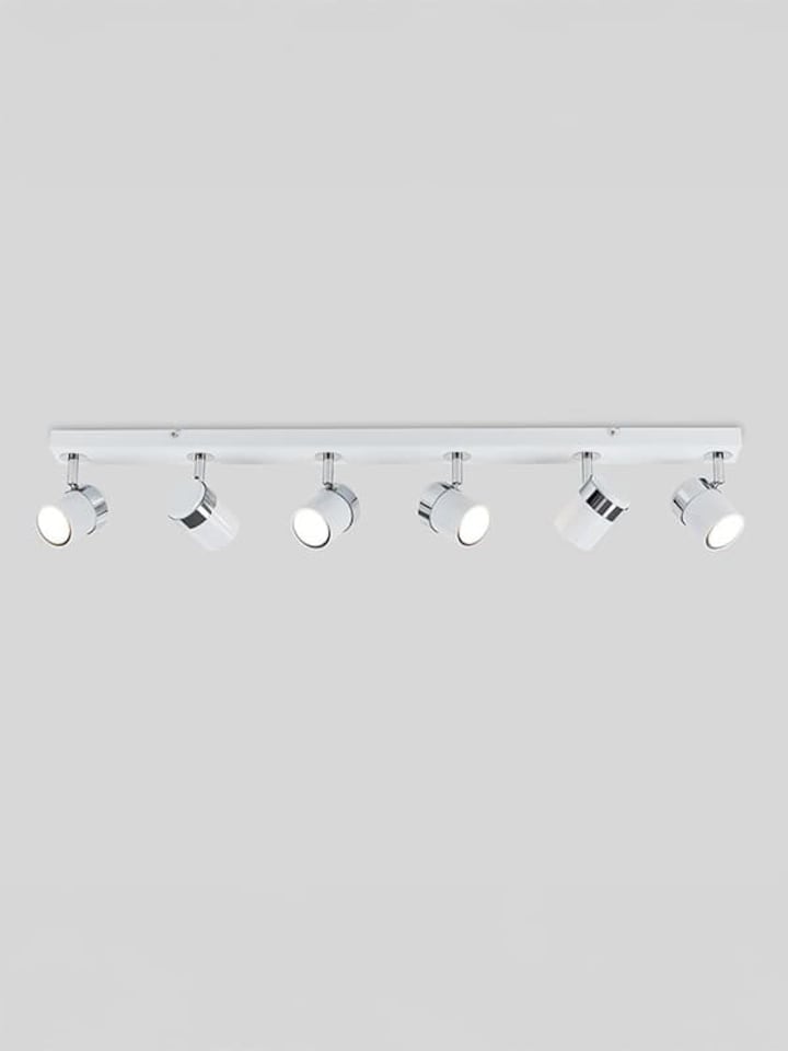 image 1 of ValueLights 6 Way Straight Bar Ceiling Spotlight Fitting Gloss White Chrome Finish & Bulbs | White