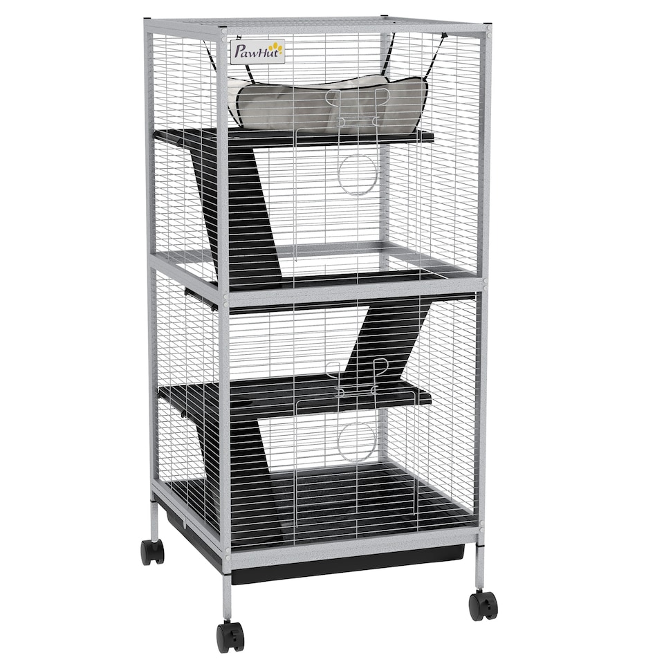 image 1 of PawHut Rolling Small Animal Cage for Chinchillas Ferrets Kittens W/ Ramp Grey