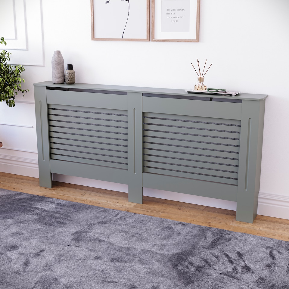 image 1 of Vida Designs Milton Radiator Cover Painted MDF Slatted Cabinet, Grey, 172cm