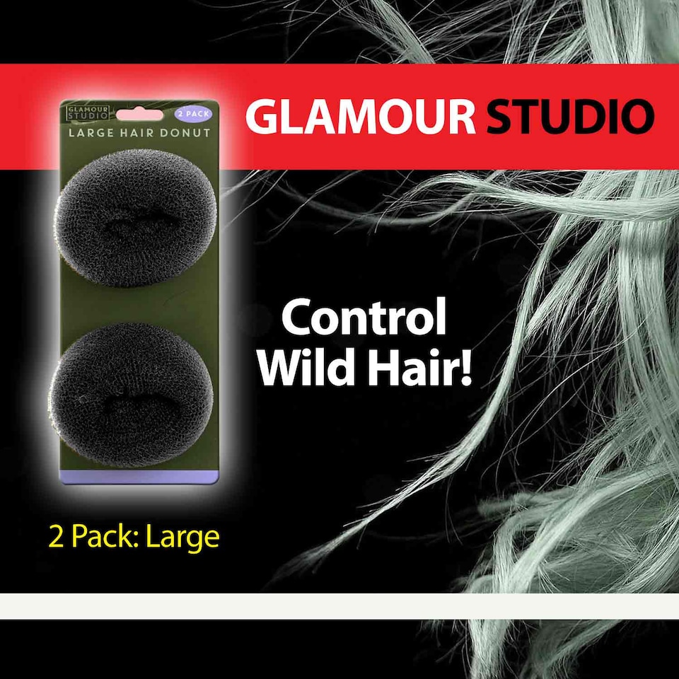 image 1 of PMS Large Black Hair Donuts 2-Pack - Mesh Bun Makers