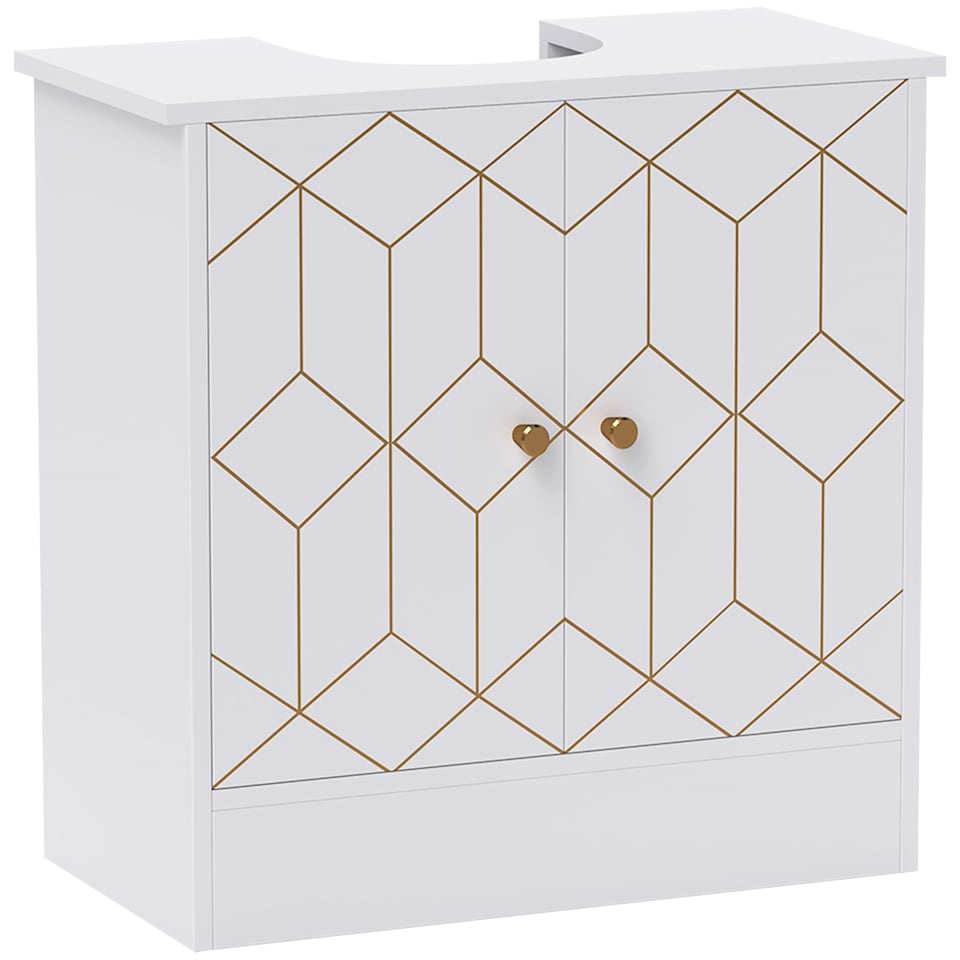 image 1 of HOMCOM Under Sink Bathroom Cabinet, Under Sink Cabinet with Adjustable Shelf and Open Compartment for Basin with or without Pedestal, 60 x 30 x 60cm, White | White | White