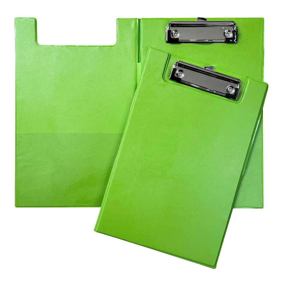 image 1 of A5 Neon Green Foldover Clipboard with Pen Holder