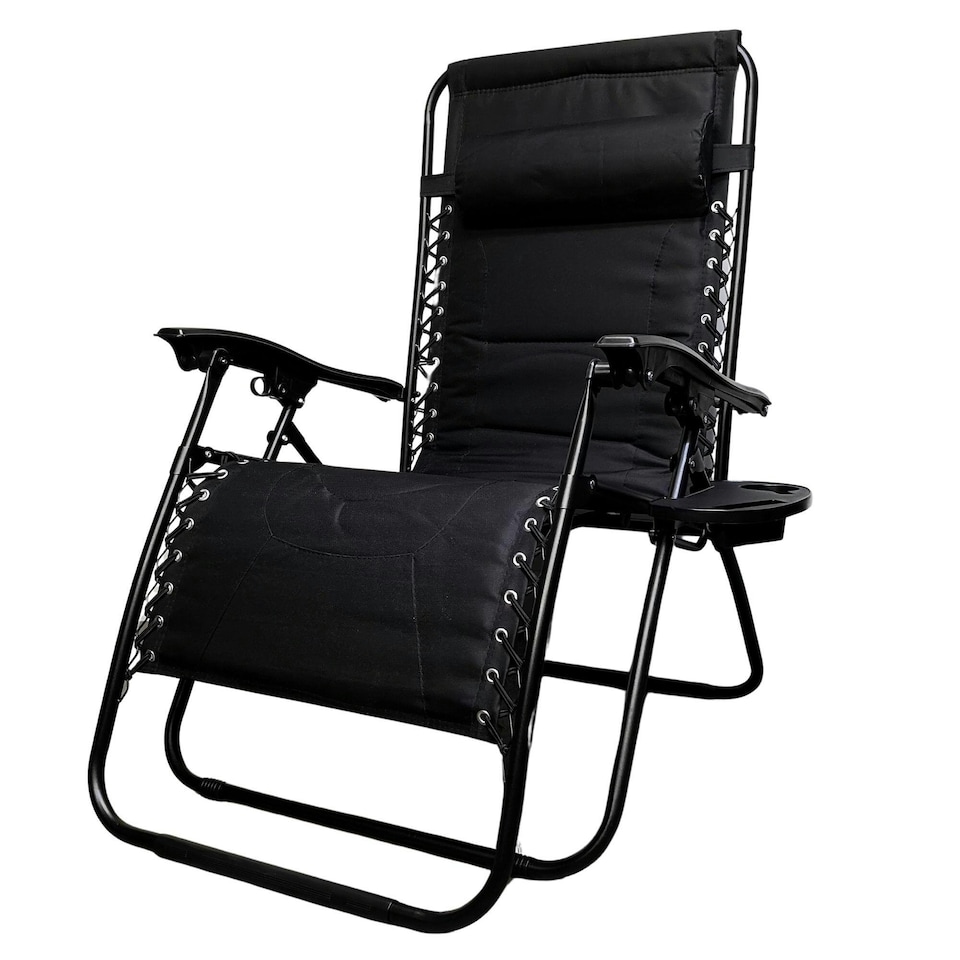 image 1 of Set of 2 Luxury Padded Multi Position Zero Gravity Garden Relaxer Chair Lounger in All Black