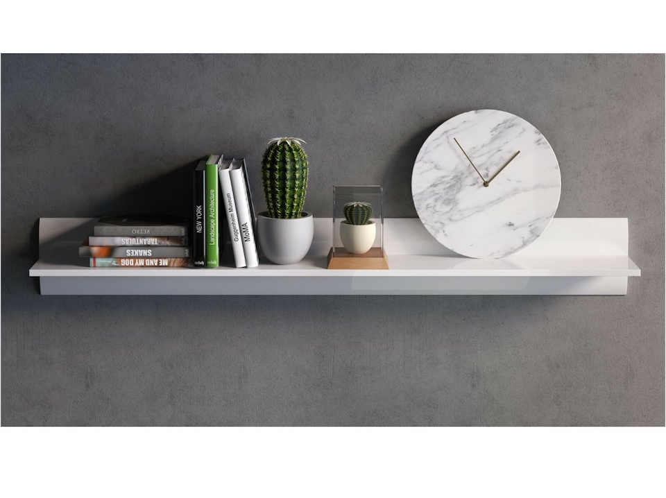 image 1 of Azteca Wall Shelf Long Shelving Panel Storage Unit - White Gloss 1050x200mm