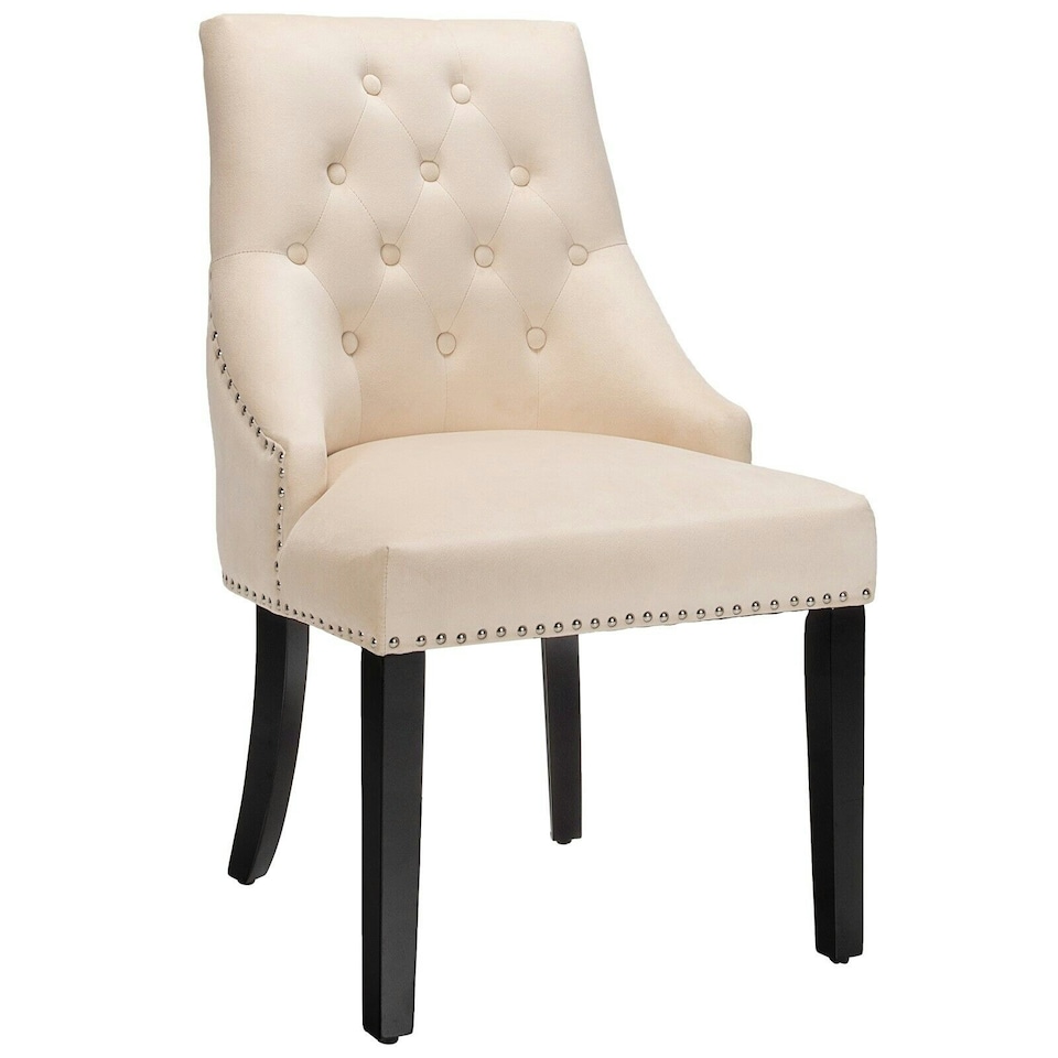 image 1 of COSTWAY Button-Tufted Dining Chair Upholstered Side Chair Cream