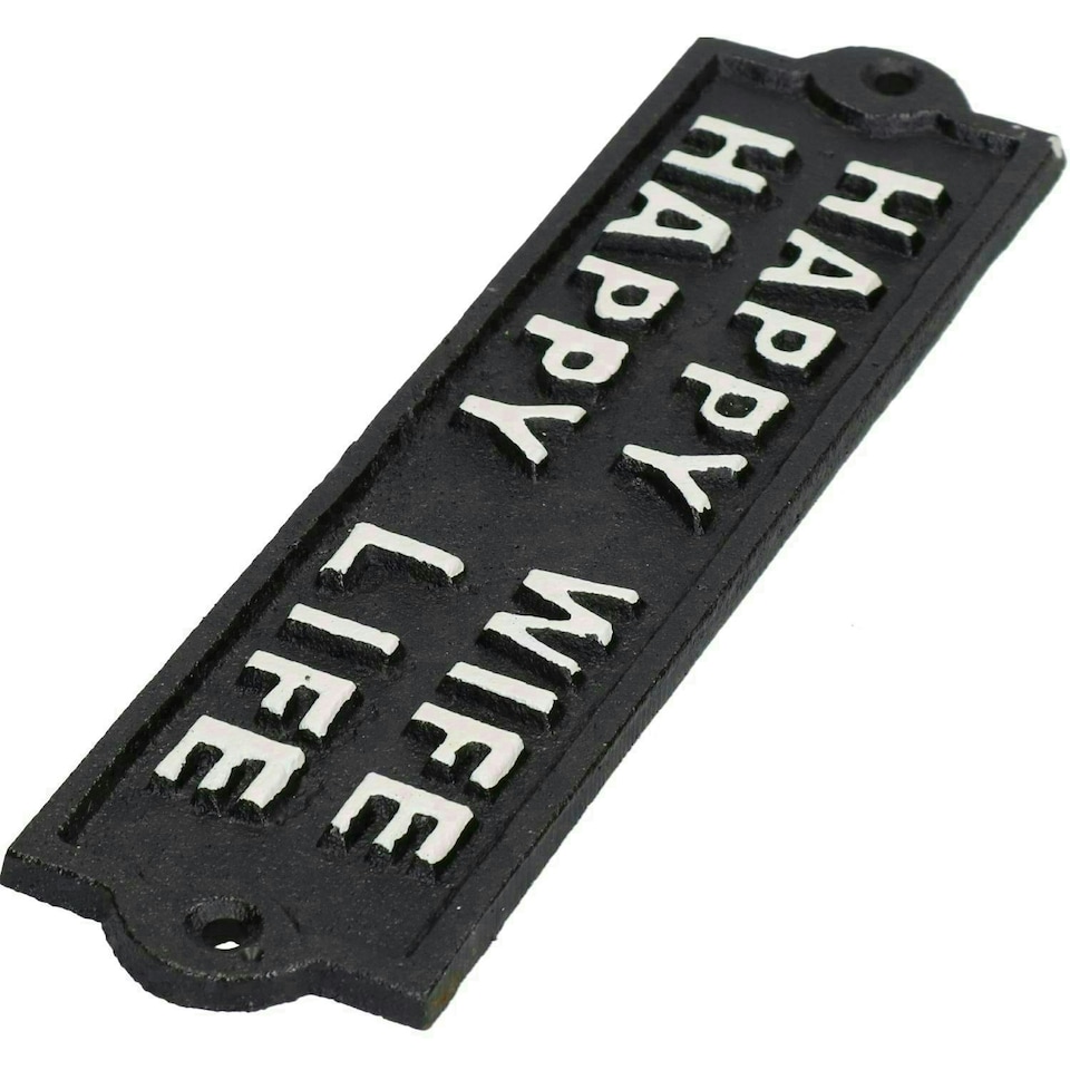 image 1 of Happy Wife Happy Life Sign Cast Iron Sign Plaque Door Wall House Gate Garden