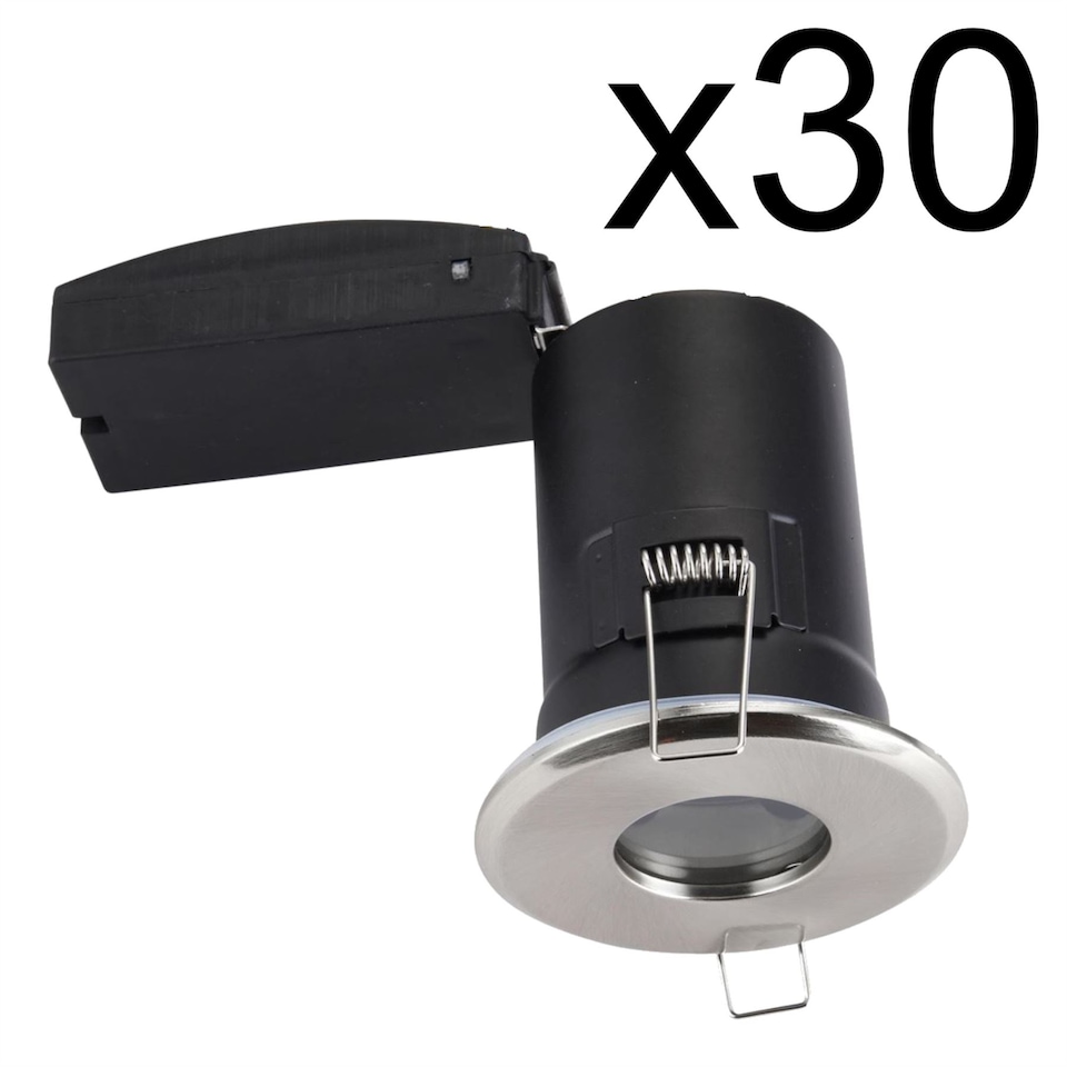 image 1 of Set of 30 - Brushed Chrome IP65 Bathroom Recessed Fire Rated Downlight