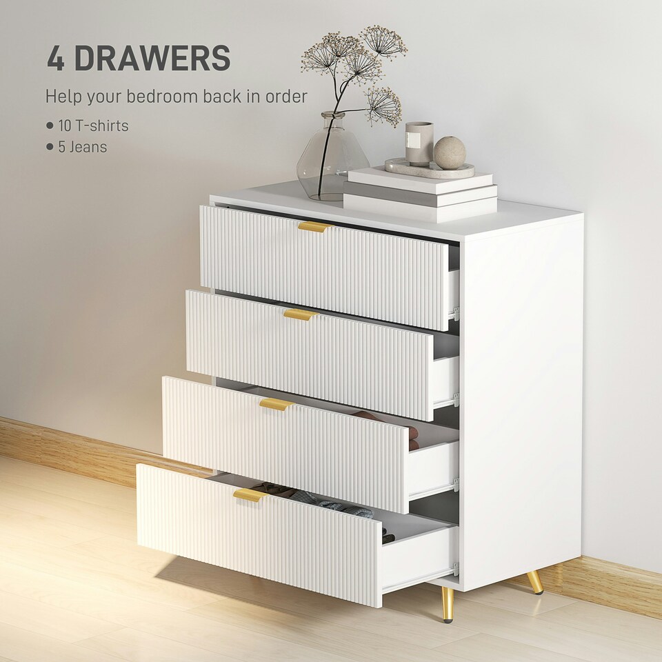 image 1 of HOMCOM Chest of Drawers with 4 Drawers for Bedroom, Living Room, White