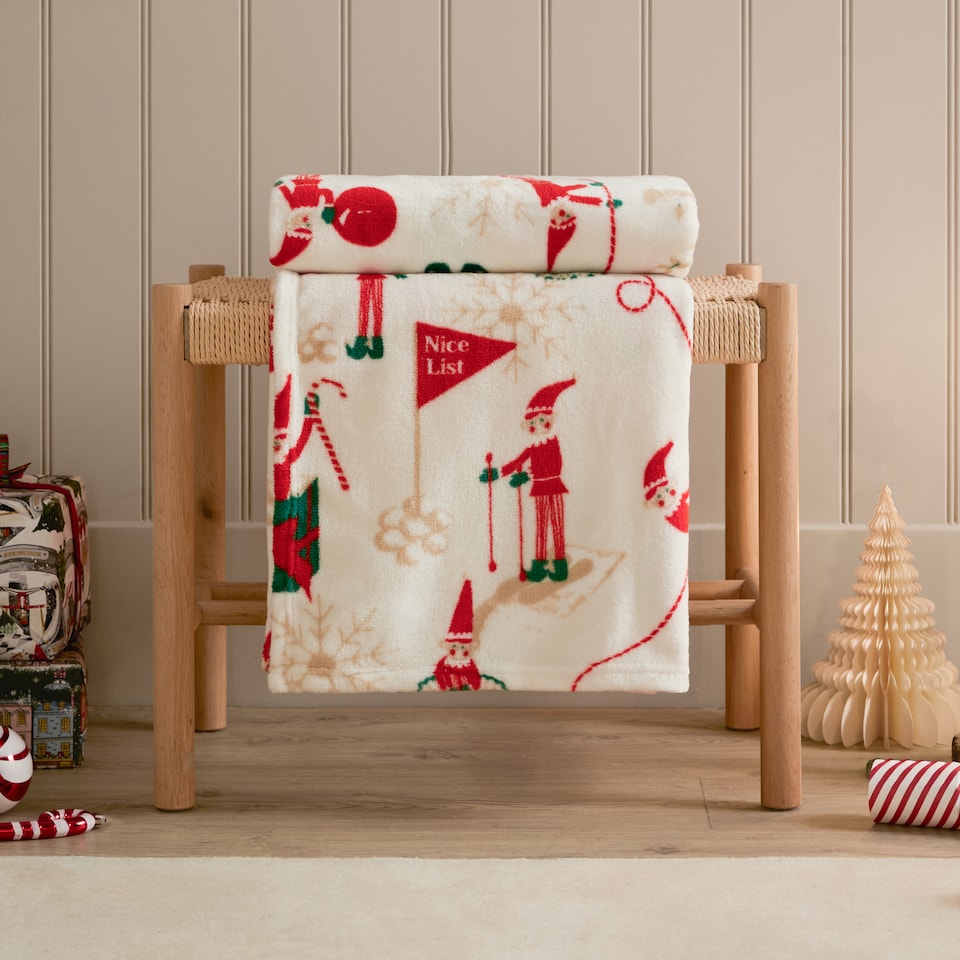 image 1 of Duvet Day Elfie  Printed Fleece Throw | Cream | Cream/Mint | 1
