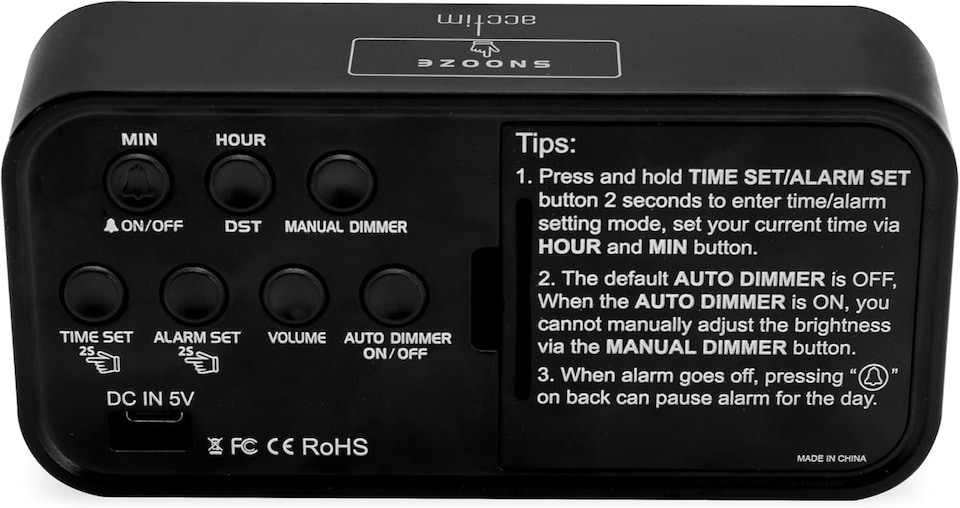 image 1 of Acctim Silas LED Wireless Alarm Clock, 2-inch Display with Adjustable Volume and Brightness | Black | Black/Red