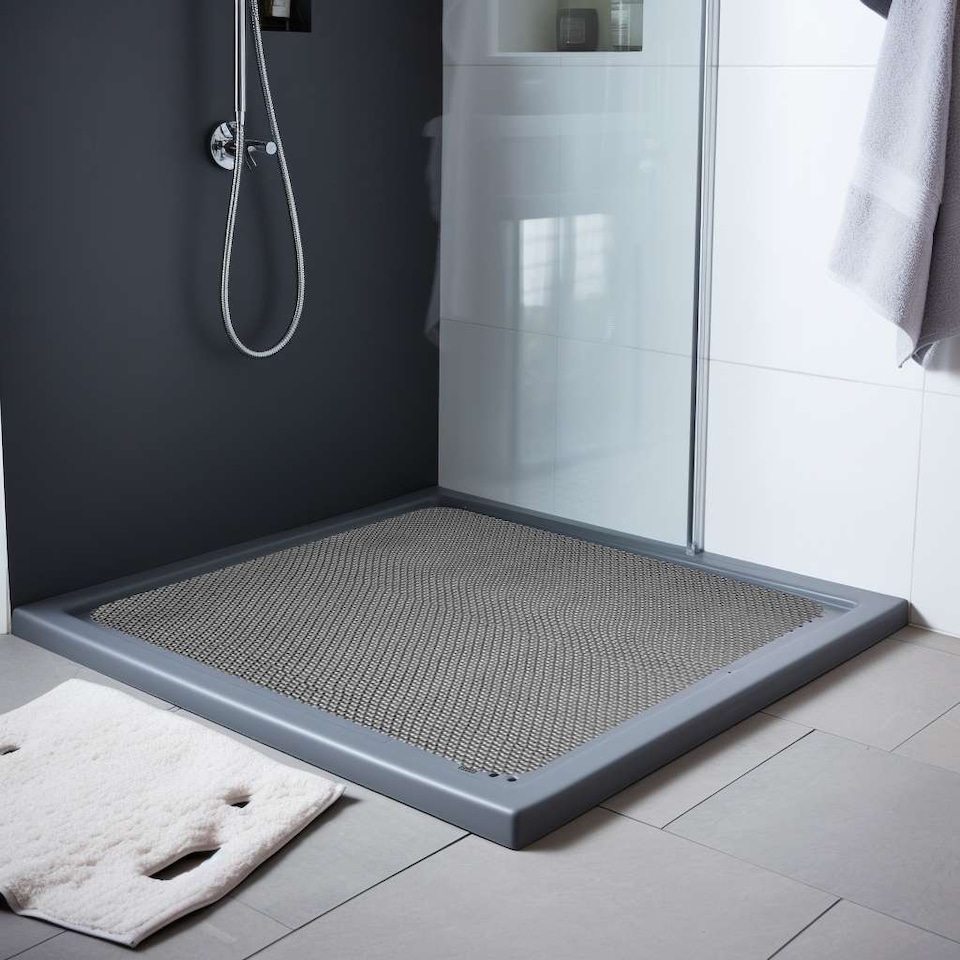 image 1 of Nicoman Quadrant Reversible Dual-Colour PVC Shower Mat - 53cm | Grey | Grey/Brown | Quadrant 53x53cm