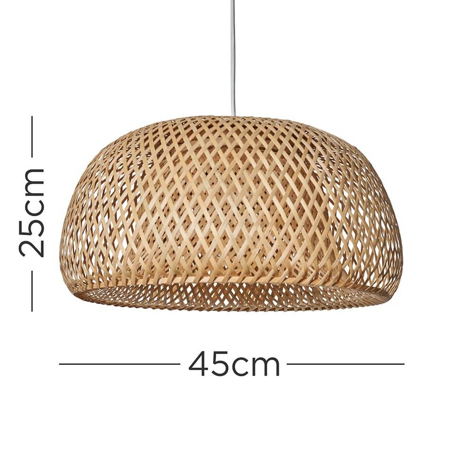 image 1 of ValueLights Perugia Natural Bamboo Dome Ceiling Lamp Shade & Bulb | Brown