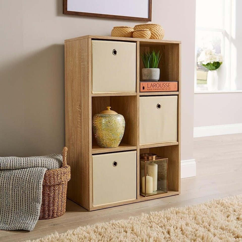image 1 of Storage Cube 6 Shelf Bookcase Wooden Display Unit Organiser Furniture | Brown