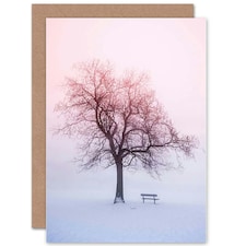 Landscape Winter Tree Branches Snow Sunrise Art Card