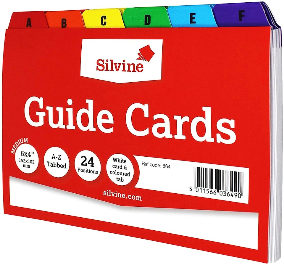 image 1 of White Cards And Coloured Tab A-Z Guide Cards 152 x 102mm (6"x4")