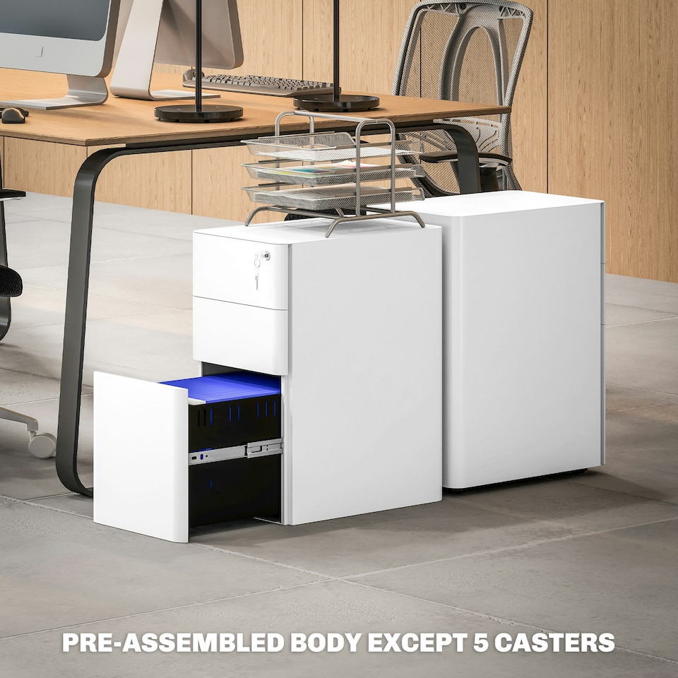 image 1 of Vinsetto Steel Filing Cabinet with Lock and Wheels for Home Office, White 