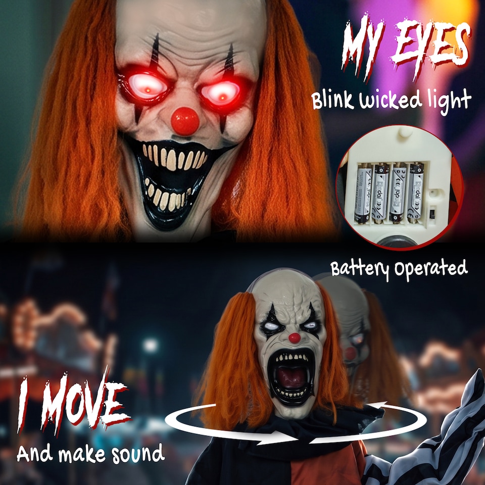 image 1 of HOMCOM Animated Halloween Clown with Face Changing Animatronics