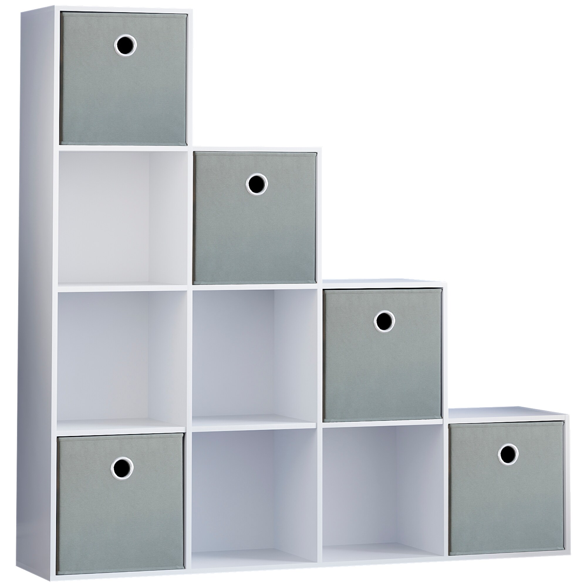 Vida Designs Durham 10 Cube Storage Unit, White & Set of 5 Grey Cube Storage Baskets