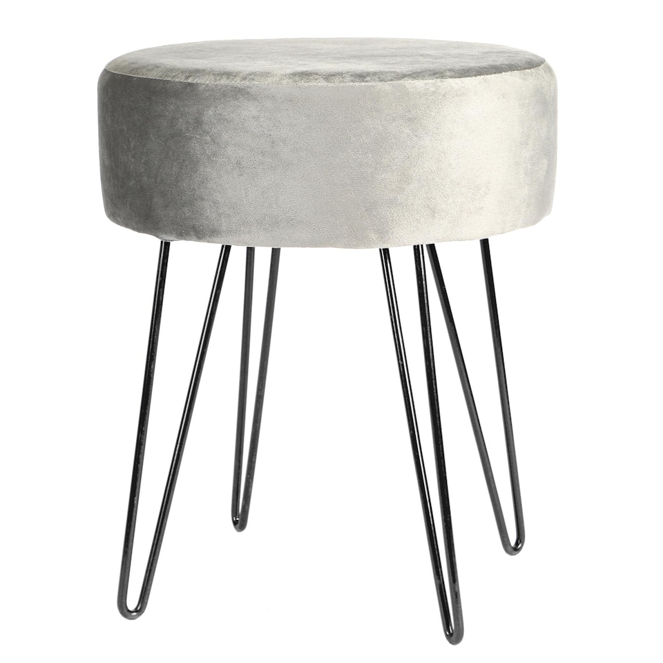 image 1 of Harbour Housewares Round Velvet Footstool - Grey/Black | Grey | Grey/Black