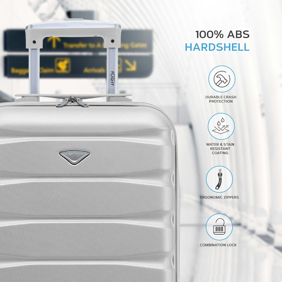 image 1 of 55x35x25cm Air France & KLM Maximum Size Cabin Carry On - Lightweight 4 Wheel ABS Hard Case Cabin Carry On Hand Luggage 35+ Airline Approved Silver | Silver | Cabin Bag