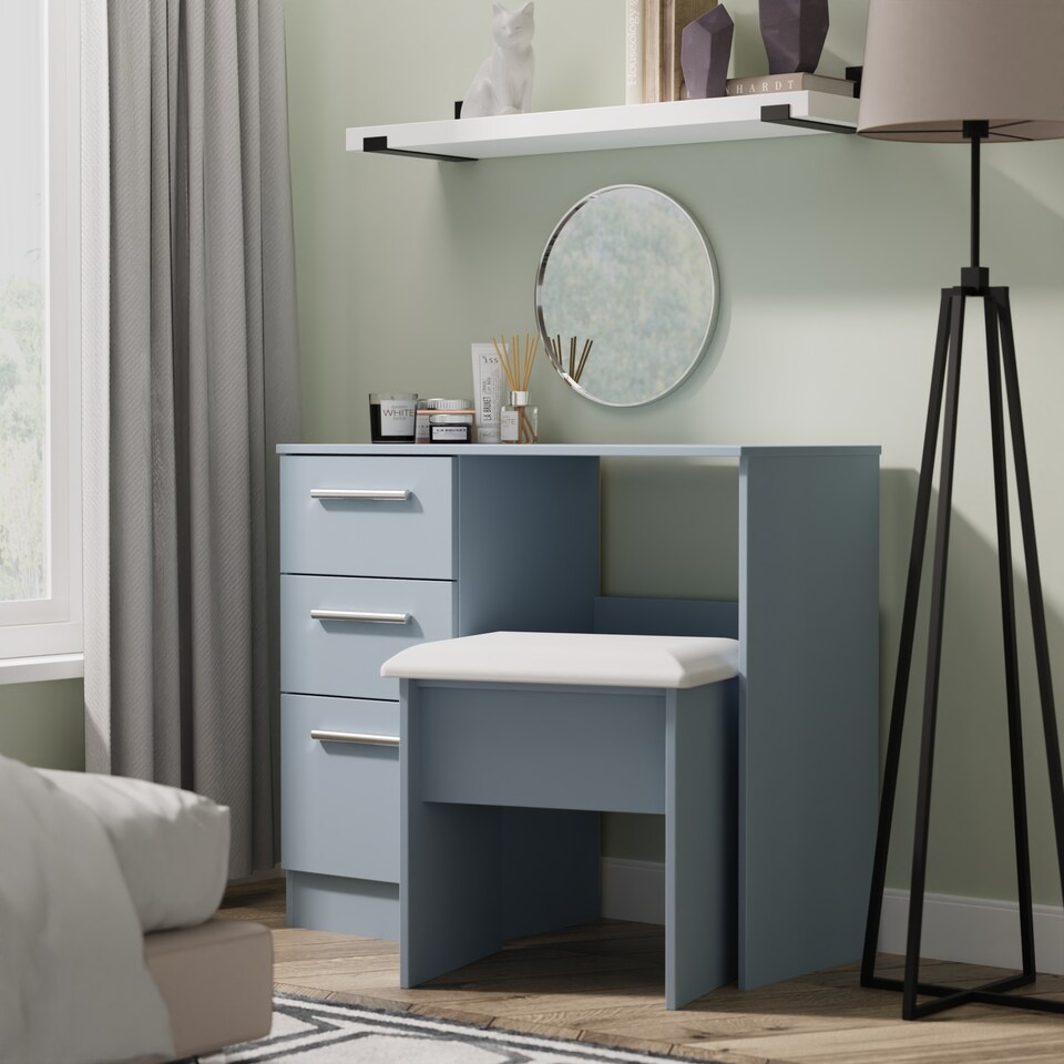image 1 of Trent 3 Drawer Vanity in Denim Blue (Ready Assembled) | Blue | Denim Blue