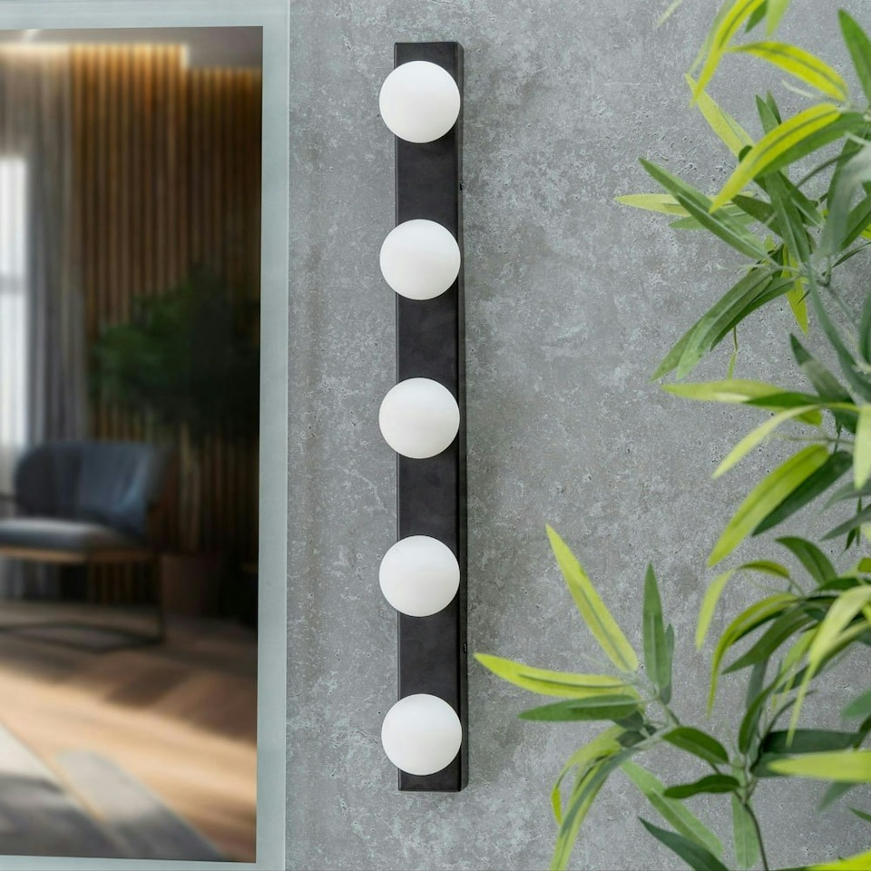 image 1 of ValueLights Matte Black Hollywood Make Up Dressing Table Vanity Light IP44 Wall Light Glass Globe Lamp Shade - Bulbs Included