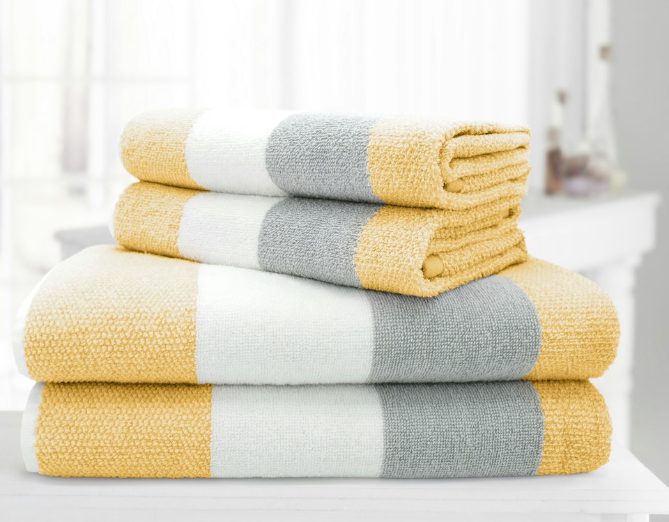 100% Cotton Stripe Towels - Ochre | Yellow | Ochre | Hand towel