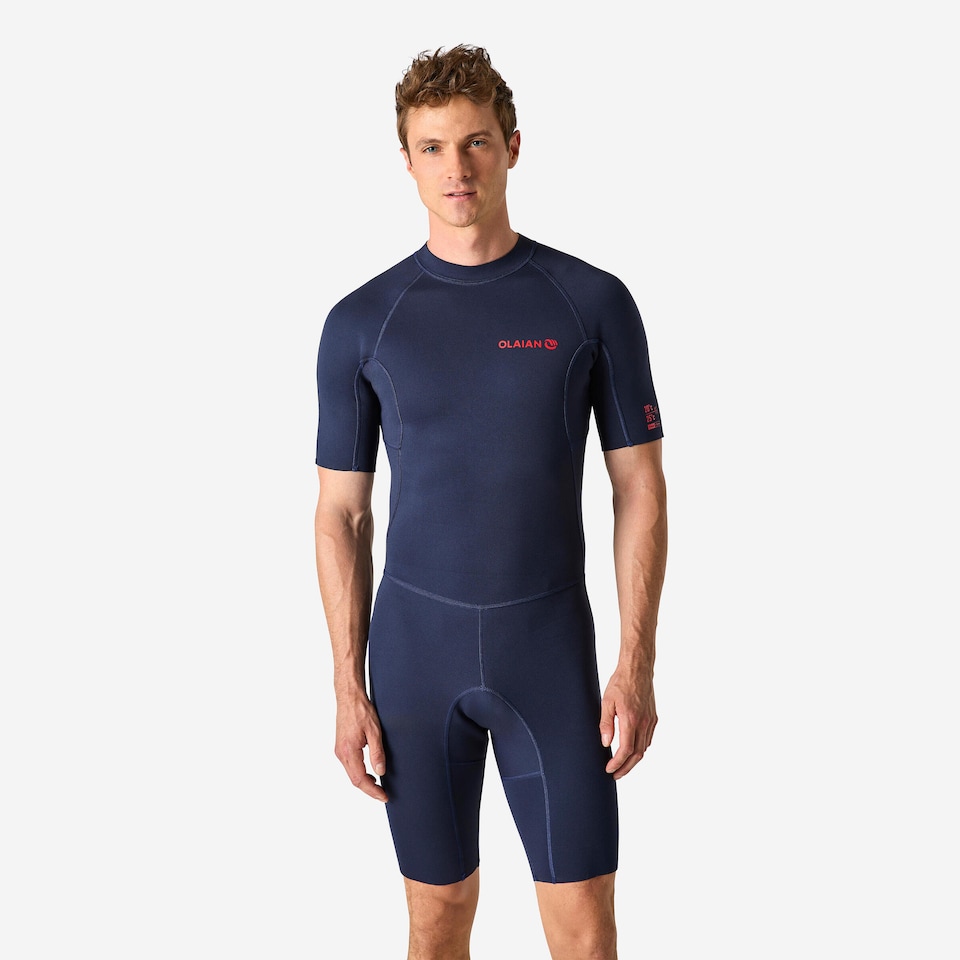 image 1 of Decathlon 100 men’s 1.5 mm neoprene Shorty Surfing wetsuit - navy blue