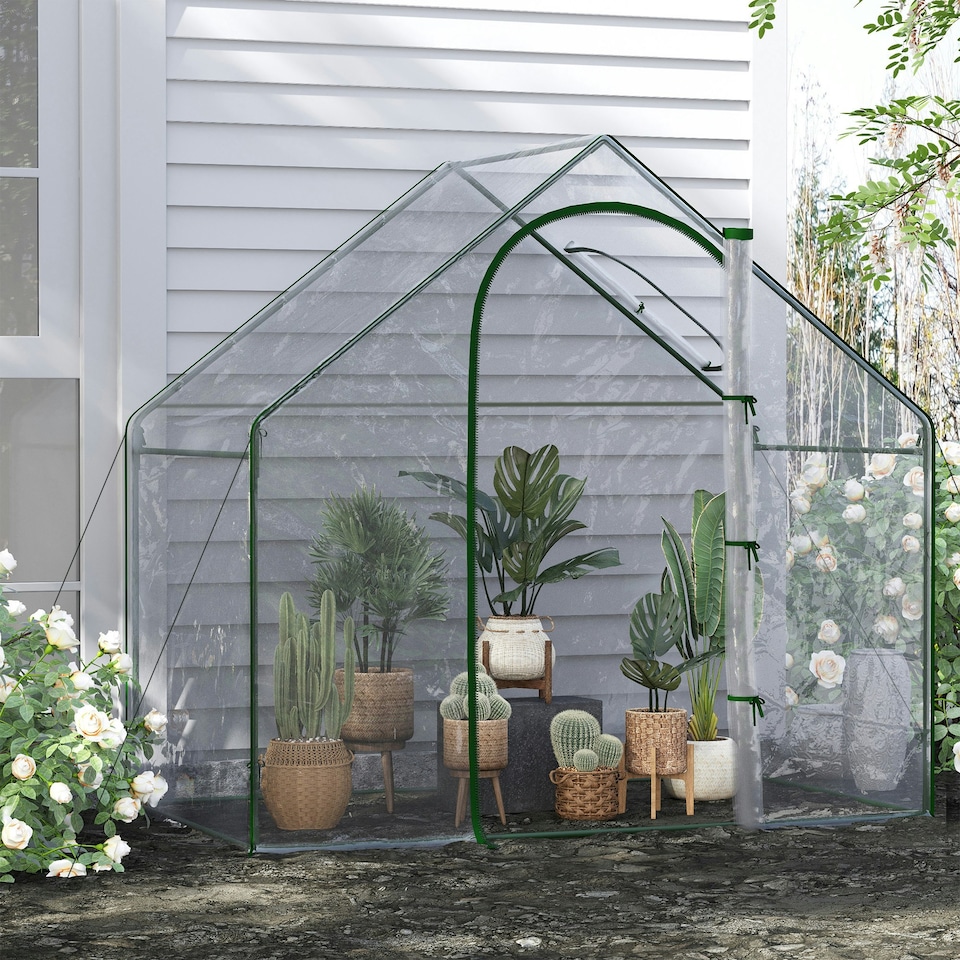image 1 of Outsunny Portable Walk-in PVC Greenhouse w/ Zipped Door for Flowers Plant