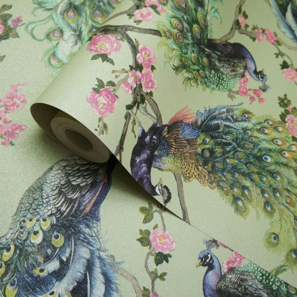 image 1 of Holden Décor Menali Peacock Textured Wallpaper - Green - 10m x 53cm | Green