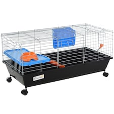 PawHut 89cm Small Animal Cage for Rabbit Guinea Pig w/ Food Dish Black