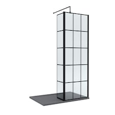 8mm Glass Wetroom Screen, Return Black Framed and Tray 1200 x 800mm | Black | Matt Black