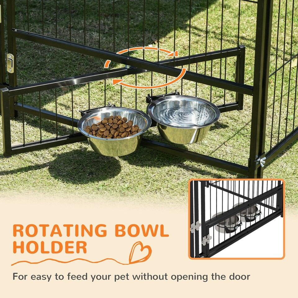 image 1 of PawHut Outdoor Dog House Kennel with Canopy Top & Lock Rotating Bowl Holder