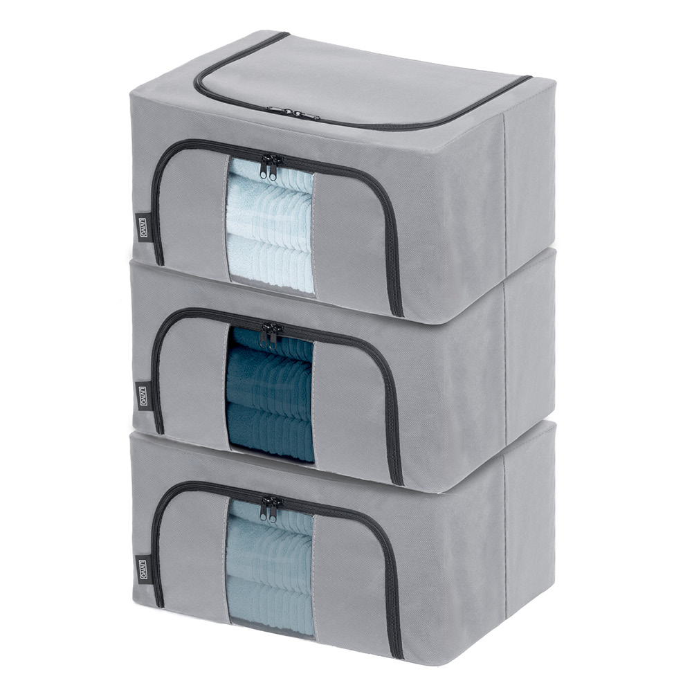 Set of 3 Large Zipping Foldable Fabric Storage Boxes