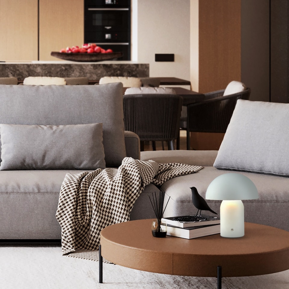 image 1 of Modern Rechargeable Mushroom Table Lamp in Mat White with Touch Dimmer Button | White