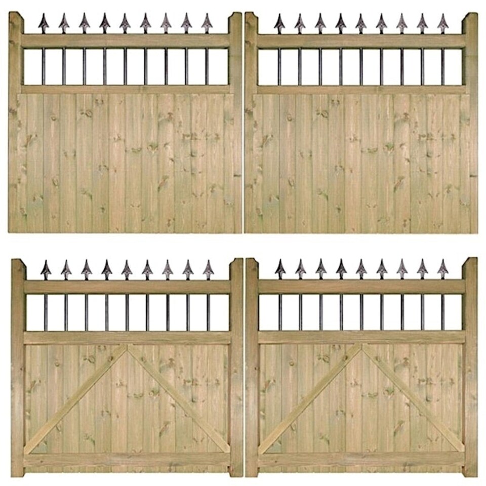 image 1 of Hampton Low Double Driveway Garden Gate - Pressure Treated Scandinavian Redwood - W2400 x H1200 mm Brown