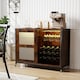 image 8 of COSTWAY Wine Bar Cabinet Liquor Buffet Sideboard with Wheels Brown