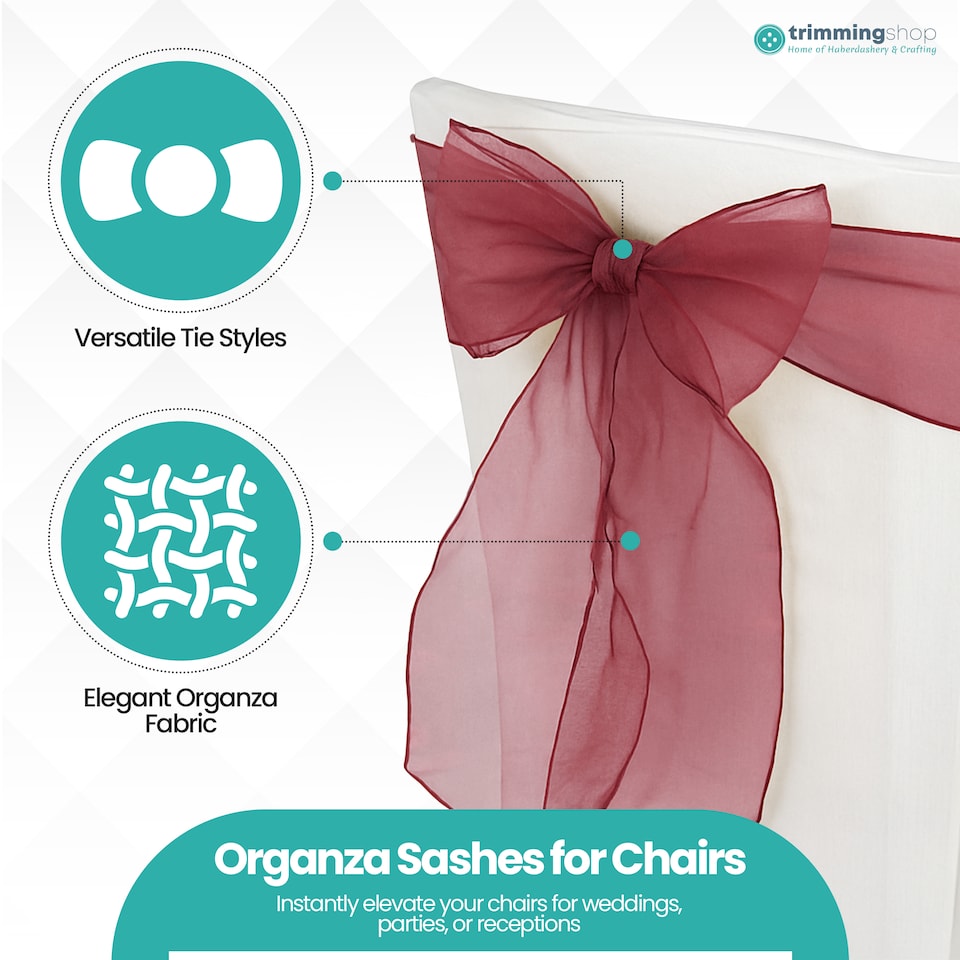 image 1 of 17 x 280cm Organza Chair Sashes, Sheer Sash Ties - 25pcs