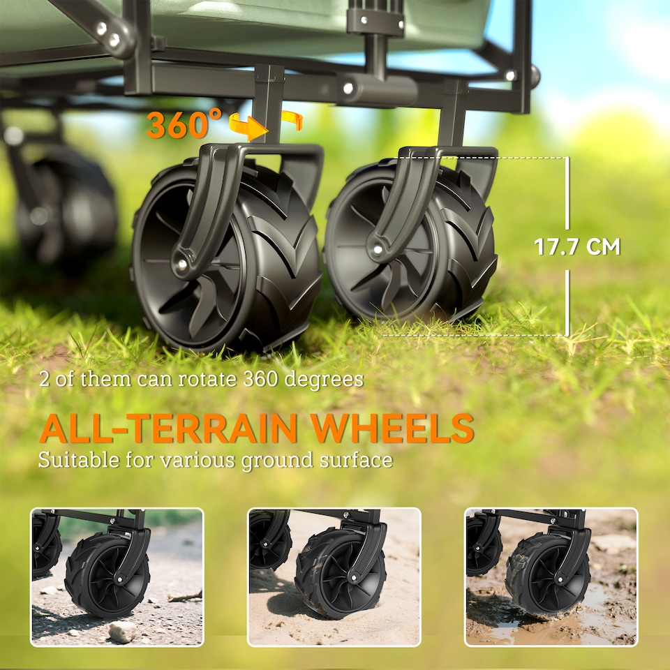 image 1 of Outsunny Outdoor Push Pull Wagon Stroller Cart w Canopy Top Green