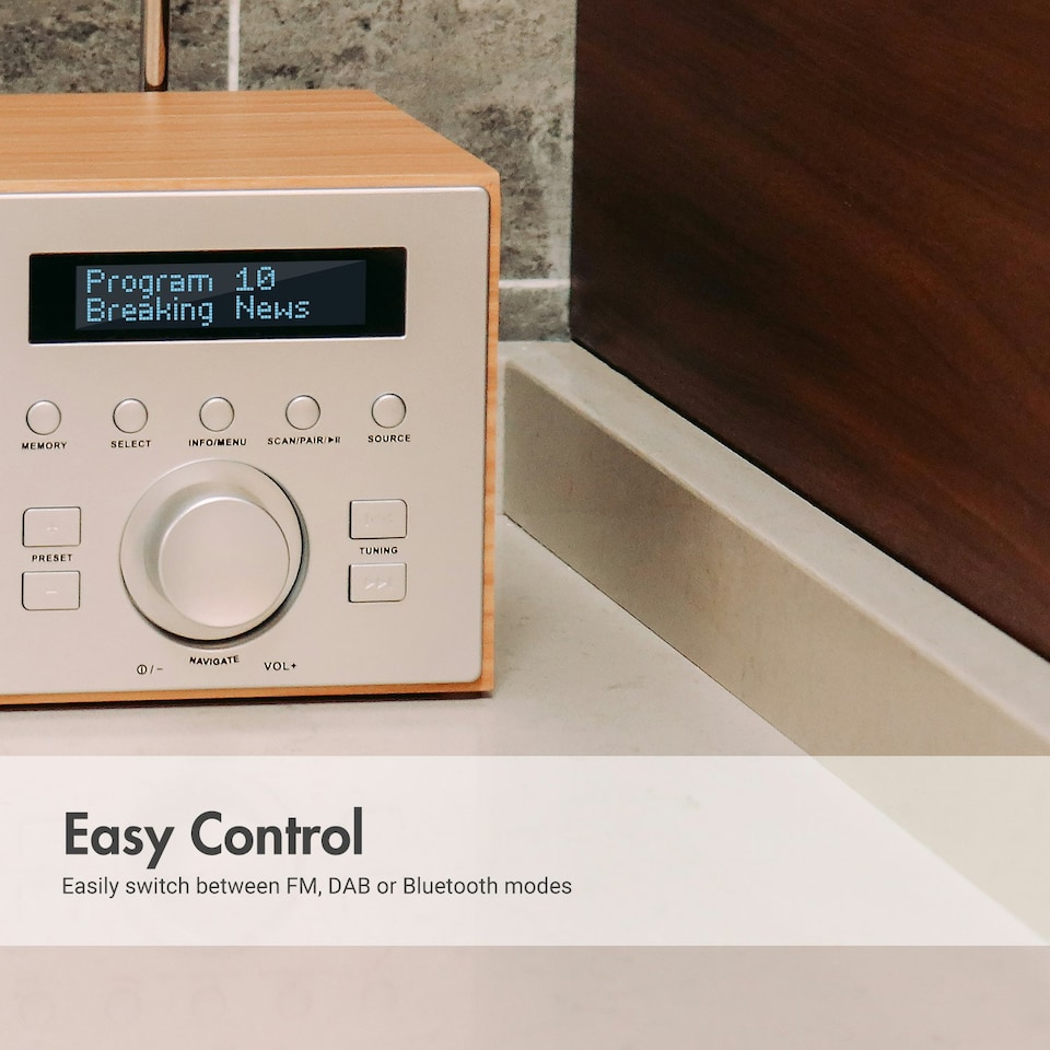 image 1 of Bluetooth Speaker with DAB/DAB+/FM Radio, Dual Alarm Clock, USB MP3 Playback & AUX-In – August MB420K