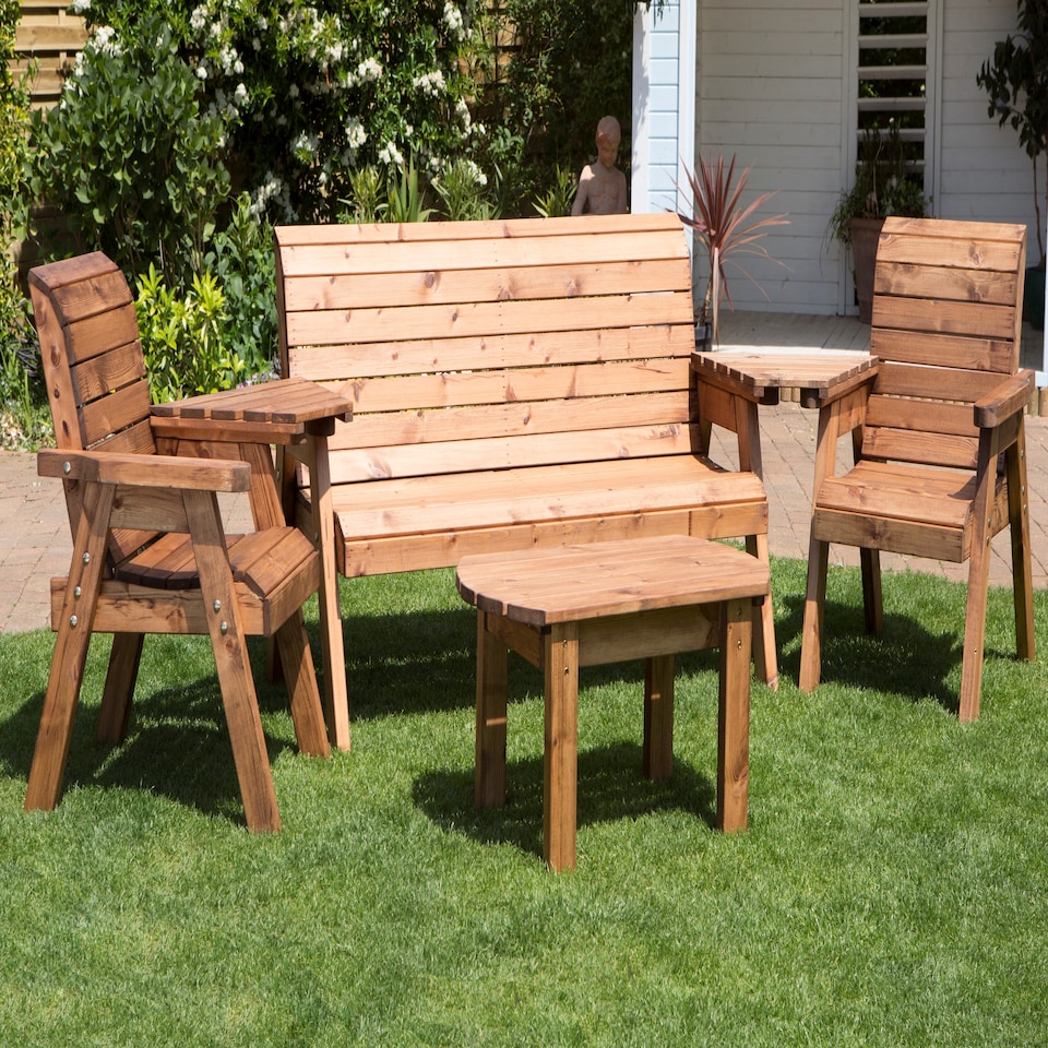 image 1 of Hand Made 5 Seater Chunky Rustic Wooden Garden Furniture Multi Set