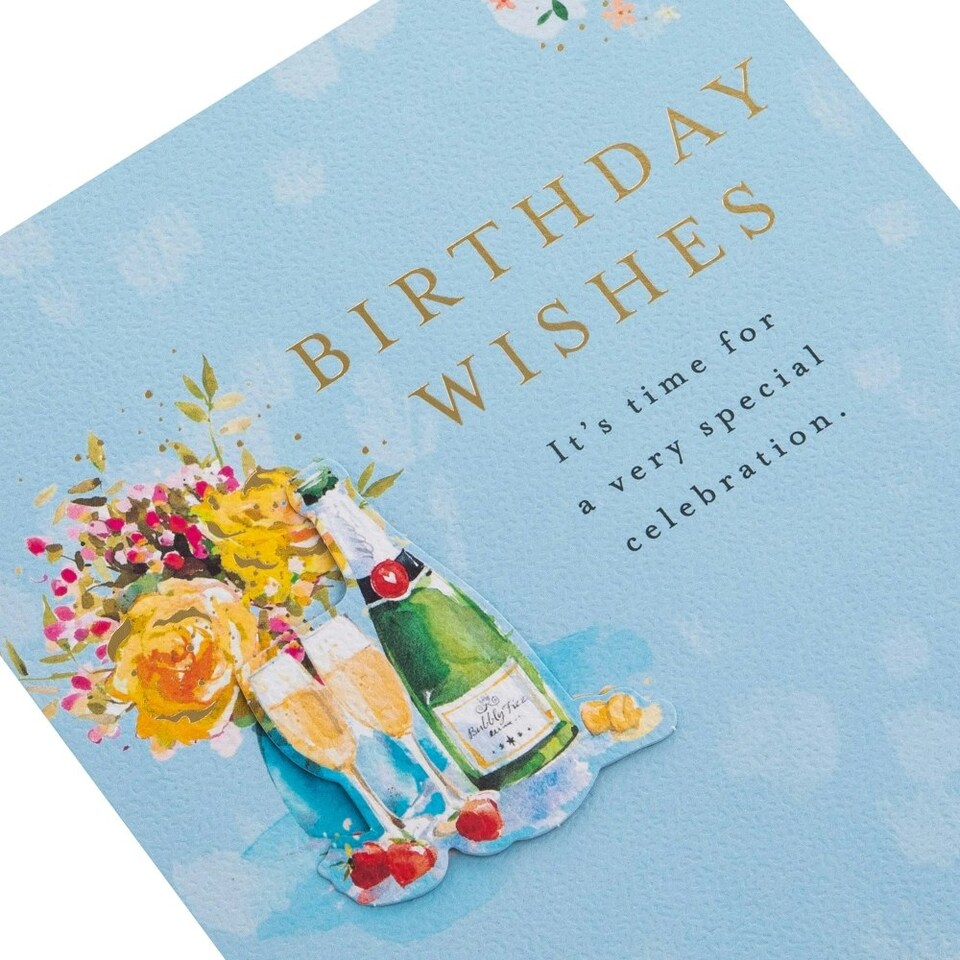 image 1 of Champagne & Flowers Design Birthday Card